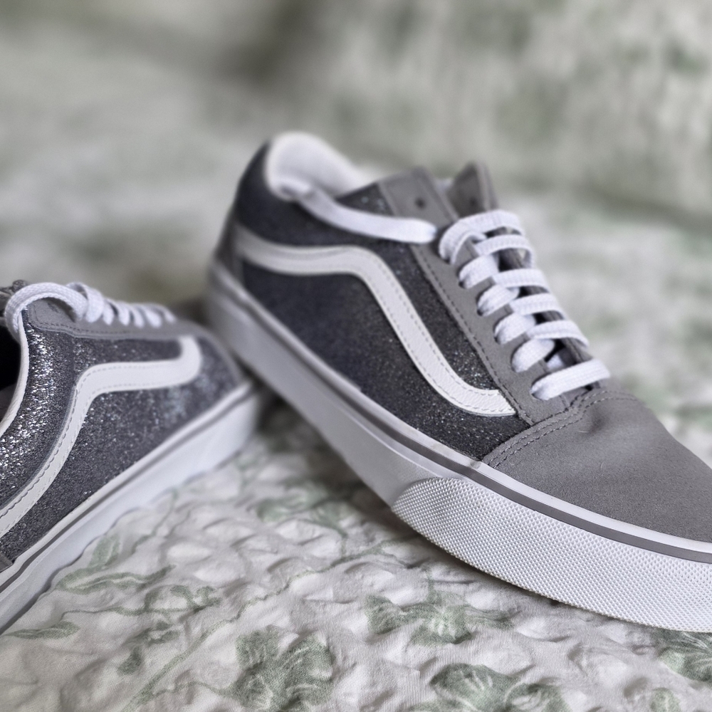 Gray and White Sparkle Vans